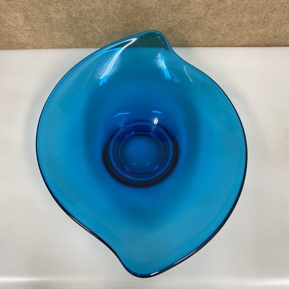 Viking Epic Line Bluenique Oblong Dish Bowl Freeform Art Glass - Picture 3 of 8